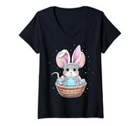 Women's Rat Mouse Easter Rabbit Eggs Bunny Ears Cute V-Neck T-Shirt