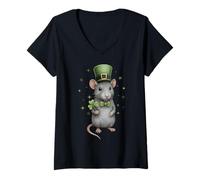 Women's Rat Mouse Leprechaun Shamrock St. Patricks Day Pattys Day V-Neck T-Shirt
