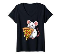 Women's Rat Pizza Lover Foodie Fun Rat Eating Pizza Slice V-Neck T-Shirt