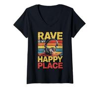 Womens Rave Music My Happy Place Musician Lovers DJ Headphone V-Neck T-Shirt