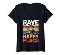 Womens Rave Music My Happy Place Musician Lovers DJ Headphone V-Neck T-Shirt