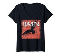 Women's Raven Beautiful Night Bird silhouettte Black Crow Distressed V-Neck T-Shirt