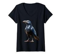 Women's Raven Crow Bird Jackdaw Hooded Crows Black Ravens V-Neck T-Shirt