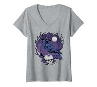 Womens Raven Crow Witchcraft Omens Midnight V-Neck T-Shirt