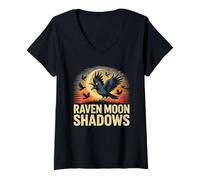 Womens Raven Moon Shadows Tee Elegant Glow for Art Lovers V-Neck T-Shirt