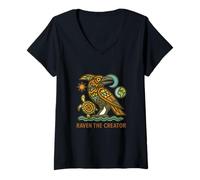 Womens Raven The Creator Pacific Northwest Native American Legend V-Neck T-Shirt