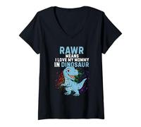 Womens Rawr Means I Love My Mommy Dinosaur Cute Funny Design V-Neck T-Shirt