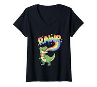 Women's Rawr Means I Love You in Dinosaur Cute Pride Rainbow Tee V-Neck T-Shirt