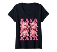 Womens Raya Name Coquette Bow Aesthetic for Women Girls V-Neck T-Shirt