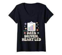 Women's RBT Data Driven Heart Led Retro Behavior Tech Support V-Neck T-Shirt