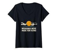 Womens RC Plane Helicopter Pilot Remote Control Flying Hobby V-Neck T-Shirt