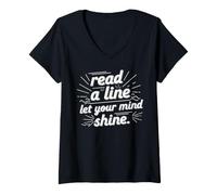 Women's Read a line let Your Mind Shine Reading Book Quote Design V-Neck T-Shirt