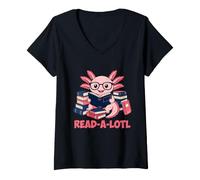 Women's Read-a-lotl Axolotl Books Reader V-Neck T-Shirt