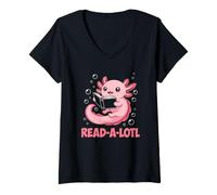 Women's Read-a-lotl Axolotl Books Reader V-Neck T-Shirt