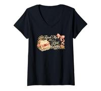 Women's Read Me Like a Love Letter Coquette Reader Bow Artwork Theme V-Neck T-Shirt