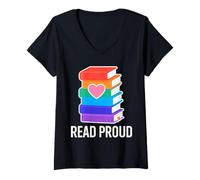 Womens Read Proud Rainbow Book Heart Design V-Neck T-Shirt
