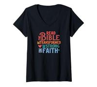 Womens Read The Bible Be Transformed and Strong in Faith V-Neck T-Shirt