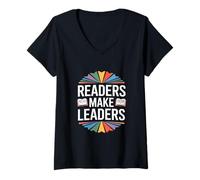 Women's Readers Make Leaders Funny Saying Book Lovers V-Neck T-Shirt