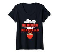 Womens Reading and Meatballs V-Neck T-Shirt