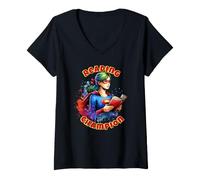 Women's Reading Champion Girl Super Reader V-Neck T-Shirt