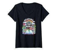 Women's Reading Colors Our World Rainbow Books Kids V-Neck T-Shirt