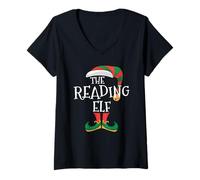 Womens Reading Elf Xmas Matching Pajamas Group Christmas Elf V-Neck T-Shirt