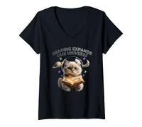 Women's Reading Expands Our Universe Kitten Astronaut Summer 2027 V-Neck T-Shirt