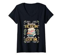Women's Reading Fiction Always A Good Time Book Reading Bookworm V-Neck T-Shirt