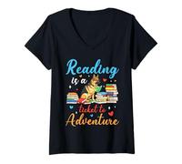 Womens Reading is a ticket to adventure German shepherd books V-Neck T-Shirt