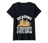 Womens Reading is dreaming with your eyes open - book lovers design V-Neck T-Shirt