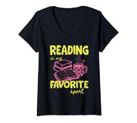 Women's Reading is My Favorite Sport Book Lover Bookish Reader V-Neck T-Shirt