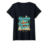 Women's Reading is My Favorite Sport Funny Basketball Drip Group V-Neck T-Shirt