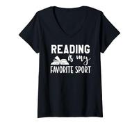 Women's Reading is My Favorite Sport Funny Book Lover Bookish Items V-Neck T-Shirt