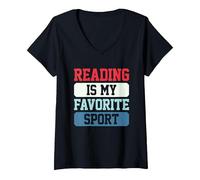Women's Reading is My Favorite Sport V-Neck T-Shirt, Black, Medium