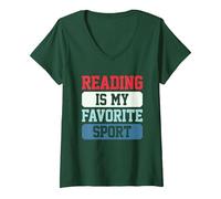 Women's Reading is My Favorite Sport V-Neck T-Shirt, Dark Green, XX-Large