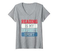 Women's Reading is My Favorite Sport V-Neck T-Shirt, Heather Grey, Medium