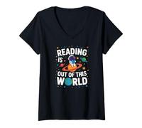 Women's Reading is Out of This World Space Books Lover V-Neck T-Shirt