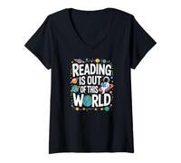 Women's Reading is Out of This World Space Books Lover V-Neck T-Shirt