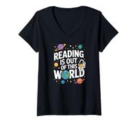 Women's Reading is Out of This World Space Books Lover V-Neck T-Shirt