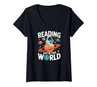 Women's Reading is Out of This World Space Books Lover V-Neck T-Shirt