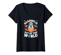 Women's Reading is Out of This World Space Books Lover V-Neck T-Shirt