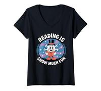 Womens Reading is Snow Much Fun Snowflake Book Lovers Winter Theme V-Neck T-Shirt