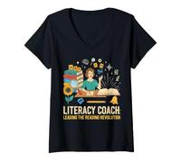 Women's Reading Literacy Coach Leading Reading Revolution Phonics V-Neck T-Shirt