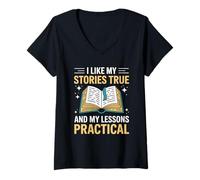 Women's Reading Nonfiction Book Nerd Apparel Fiction & Nonfictiony V-Neck T-Shirt