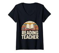 Women's Reading Teacher Open Book Literacy Education V-Neck T-Shirt