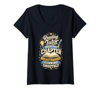 Women's Reading Tutor Keeps The Chapter Breakthrough On Track V-Neck T-Shirt