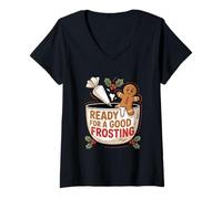 Womens Ready for a Good Frosting Funny Adult Humor Gingerbread Man V-Neck T-Shirt