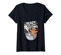 Womens Ready for a Good Frosting Funny Adult Humor Gingerbread Man V-Neck T-Shirt