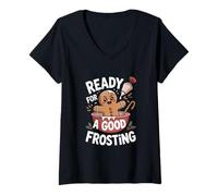 Womens Ready for a Good Frosting Funny Adult Humor Gingerbread Man V-Neck T-Shirt