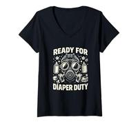 Women's Ready for Diaper Duty New Parent Survival Humor V-Neck T-Shirt